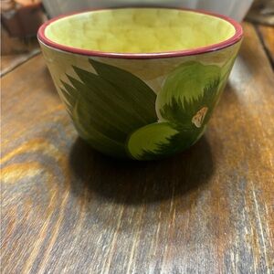 Hand-Painted Green and Red Ceramic Bowl by Laurie Gates